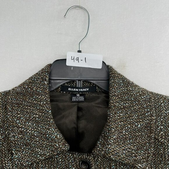 Ellen Tracy Blazer Jacket Women's Sz 10 Brown One Button Collared Pockets Tweed - Picture 13 of 13